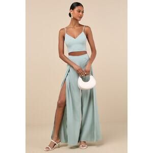 Lulus Out Tonight Sage Green Two-piece Jumpsuit - Size XS